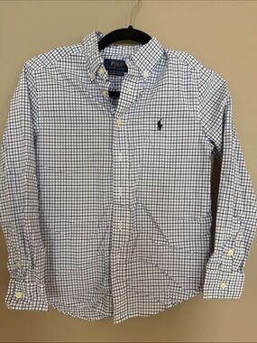 Polo by Ralph Lauren White Shirt with Blue Windowpane Check, size 10/12